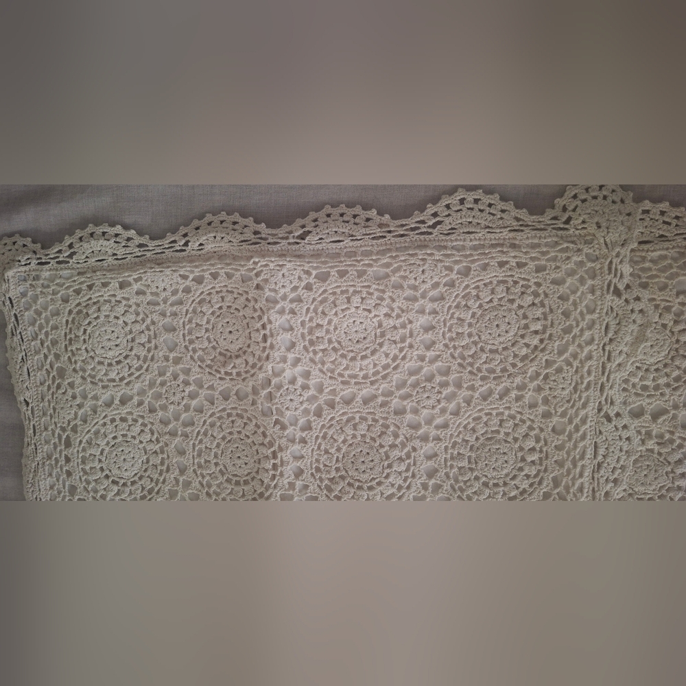 Crochet Cotton Cushion Pillowcase Tan Boho 26x20 In Hippie Western BarncoreSku20 - Picture 7 of 11